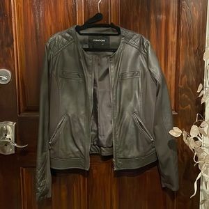 Faux leather brown/gray jacket